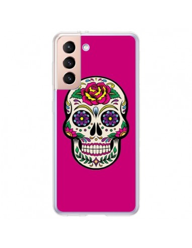 Coque Samsung Galaxy S21 Plus 5G Tête de Mort Mexicaine Rose Fushia - Laetitia