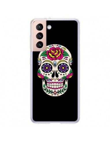 Coque Samsung Galaxy S21 Plus 5G Tête de Mort Mexicaine Multicolore Noir - Laetitia