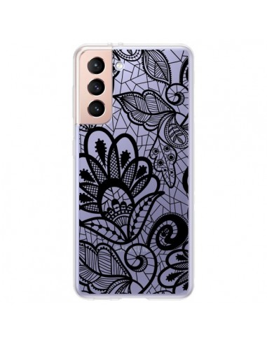 Coque Samsung Galaxy S21 Plus 5G Lace Fleur Flower Noir Transparente - Petit Griffin
