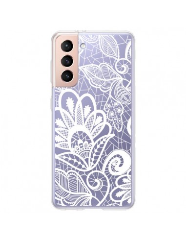 Coque Samsung Galaxy S21 Plus 5G Lace Fleur Flower Blanc Transparente - Petit Griffin