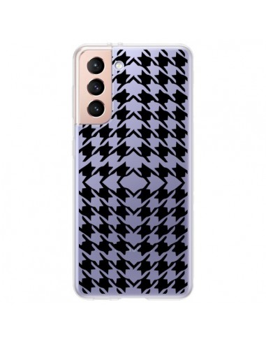 Coque Samsung Galaxy S21 Plus 5G Vichy Carre Noir Transparente - Petit Griffin