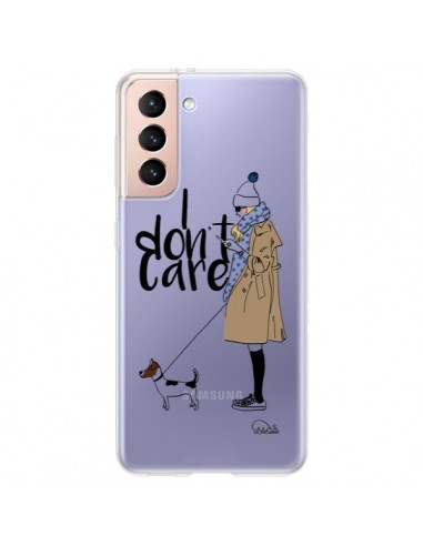 Coque Samsung Galaxy S21 Plus 5G I don't care Fille Chien Transparente - Lolo Santo