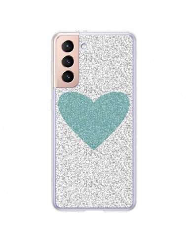 Coque Samsung Galaxy S21 Plus 5G Coeur Bleu Vert Argent Love - Mary Nesrala