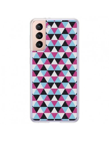 Coque Samsung Galaxy S21 Plus 5G Azteque Triangles Rose Bleu Gris - Mary Nesrala