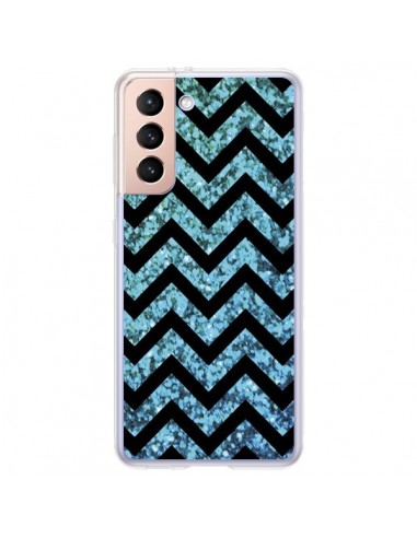 Coque Samsung Galaxy S21 Plus 5G Chevron Aqua Sparkle Triangle Azteque - Mary Nesrala