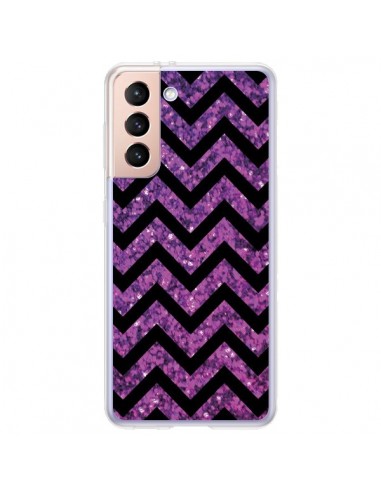 Coque Samsung Galaxy S21 Plus 5G Chevron Purple Sparkle Triangle Azteque - Mary Nesrala