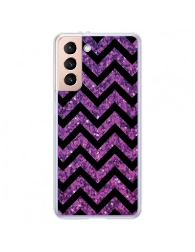 Coque Samsung Galaxy S21 Plus 5G Chevron Purple Sparkle Triangle Azteque - Mary Nesrala