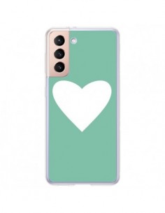 Coque Samsung Galaxy S21 Plus 5G Coeur Mint Vert - Mary...