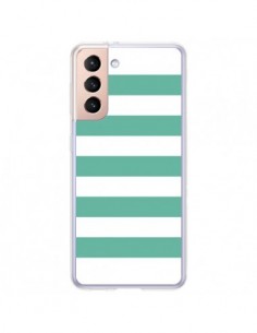 Coque Samsung Galaxy S21 Plus 5G Bandes Mint Vert - Mary...