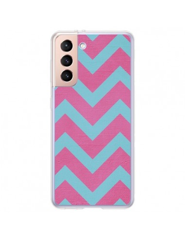 Coque Samsung Galaxy S21 Plus 5G Strawberry Chevron Rose Bleu - Mary Nesrala