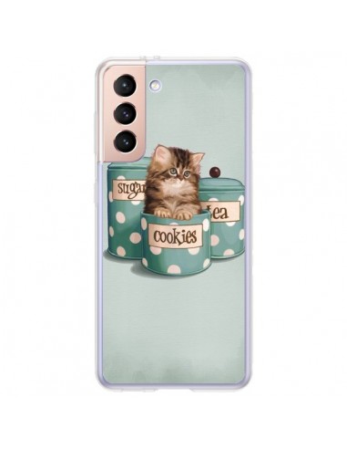 Coque Samsung Galaxy S21 Plus 5G Chaton Chat Kitten Boite Cookies Pois - Maryline Cazenave
