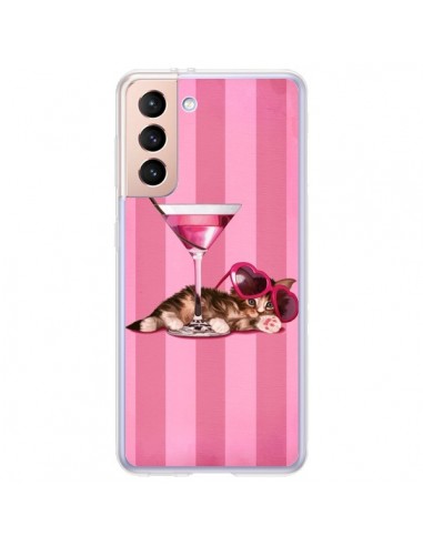 Coque Samsung Galaxy S21 Plus 5G Chaton Chat Kitten Cocktail Lunettes Coeur - Maryline Cazenave