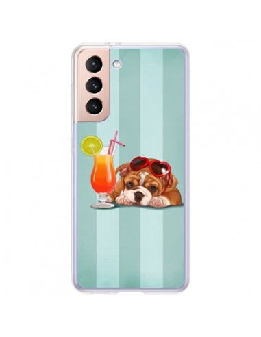 Coque Samsung Galaxy S21 Plus 5G Chien Dog Cocktail Lunettes Coeur - Maryline Cazenave