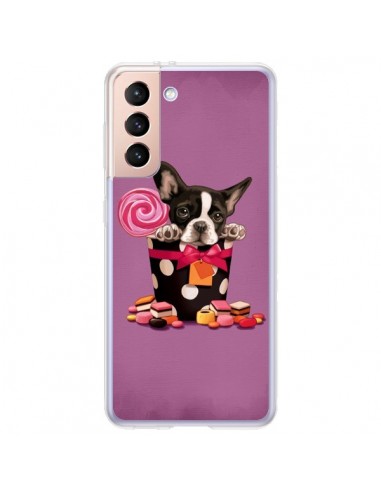 Coque Samsung Galaxy S21 Plus 5G Chien Dog Boite Noeud Papillon Pois Bonbon - Maryline Cazenave