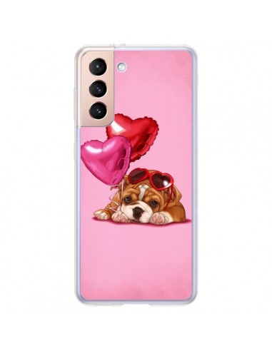 Coque Samsung Galaxy S21 Plus 5G Chien Dog Lunettes Coeur Ballon - Maryline Cazenave