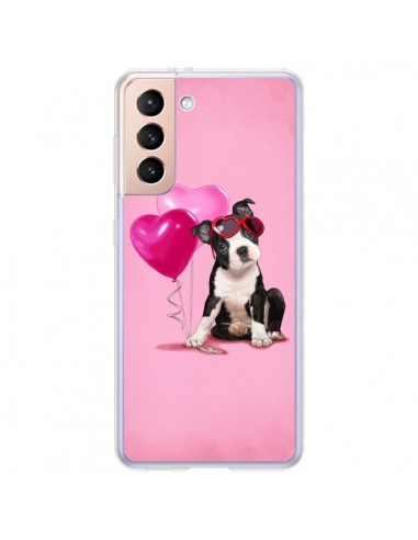 Coque Samsung Galaxy S21 Plus 5G Chien Dog Ballon Lunettes Coeur Rose - Maryline Cazenave