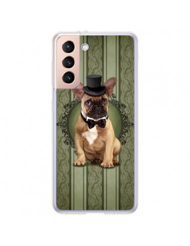 Coque Samsung Galaxy S21 Plus 5G Chien Dog Bulldog Noeud Papillon Chapeau - Maryline Cazenave