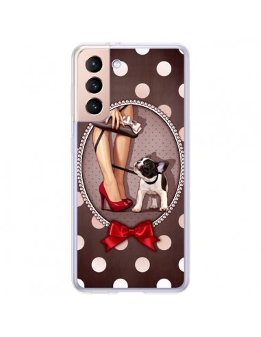 Coque Samsung Galaxy S21 Plus 5G Lady Jambes Chien Dog Pois Noeud papillon - Maryline Cazenave