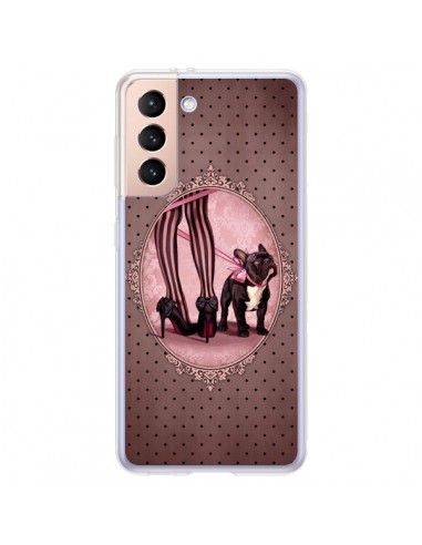 Coque Samsung Galaxy S21 Plus 5G Lady Jambes Chien Dog Rose Pois Noir - Maryline Cazenave