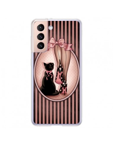 Coque Samsung Galaxy S21 Plus 5G Lady Chat Noeud Papillon Pois Chaussures - Maryline Cazenave