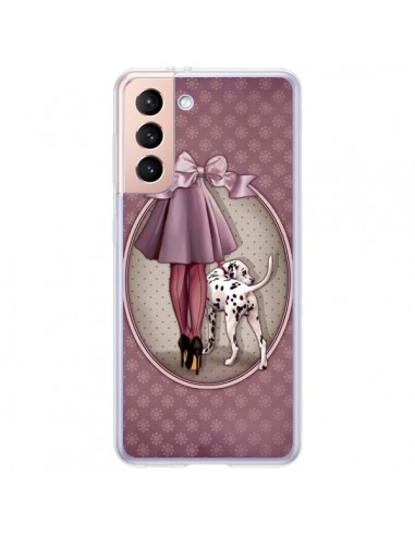 Coque Samsung Galaxy S21 Plus 5G Lady Chien Dog Dalmatien Robe Pois - Maryline Cazenave