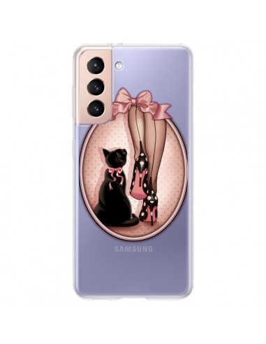 Coque Samsung Galaxy S21 Plus 5G Lady Chat Noeud Papillon Pois Chaussures Transparente - Maryline Cazenave