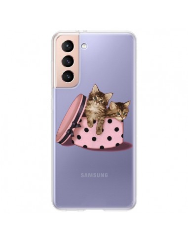 Coque Samsung Galaxy S21 Plus 5G Chaton Chat Kitten Boite Pois Transparente - Maryline Cazenave