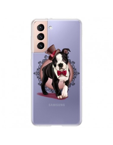 Coque Samsung Galaxy S21 Plus 5G Chien Bulldog Dog Gentleman Noeud Papillon Chapeau Transparente - Maryline Cazenave