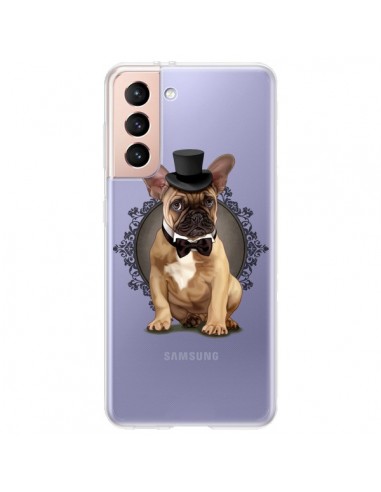 Coque Samsung Galaxy S21 Plus 5G Chien Bulldog Noeud Papillon Chapeau Transparente - Maryline Cazenave