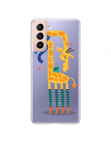 Coque Samsung Galaxy S21 Plus 5G L'oiseau et la Girafe Amour Love Transparente - Maria Jose Da Luz