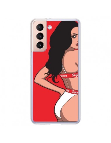 Coque Samsung Galaxy S21 Plus 5G Pop Art Femme Rouge - Mikadololo