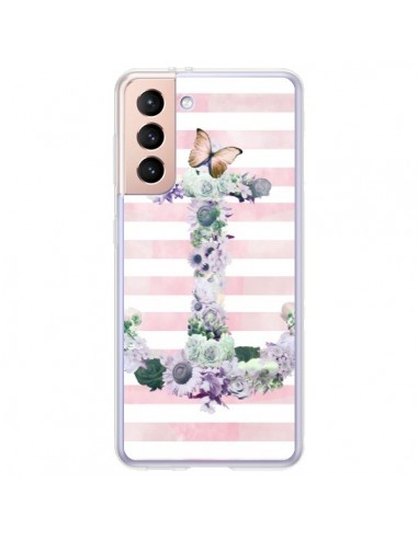 Coque Samsung Galaxy S21 Plus 5G Ancre Rose Fleurs Navire - Monica Martinez