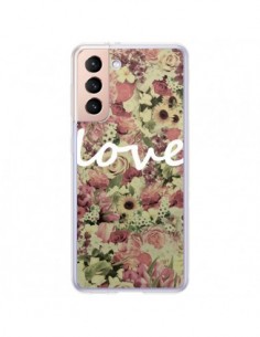 Coque Samsung Galaxy S21 Plus 5G Love Blanc Flower -...