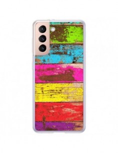 Coque Samsung Galaxy S21 Plus 5G Bois Coloré Vintage -...