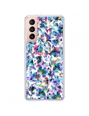 Coque Samsung Galaxy S21 Plus 5G Aquatic Flowers Blue - Ninola Design