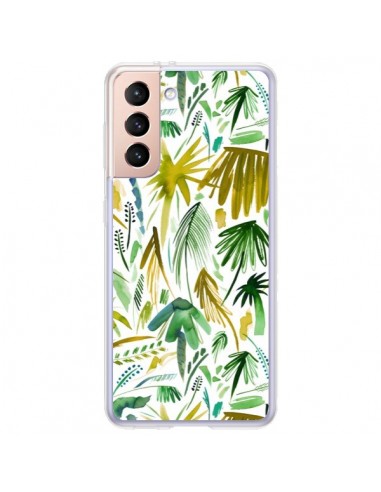 Coque Samsung Galaxy S21 Plus 5G Brushstrokes Tropical Palms Green - Ninola Design