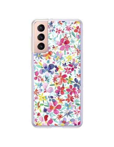 Coque Samsung Galaxy S21 Plus 5G Colorful Flowers Petals Blue - Ninola Design