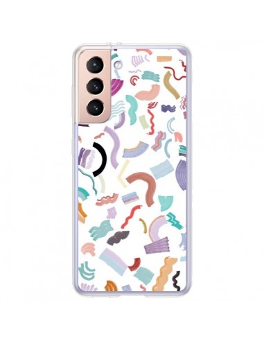Coque Samsung Galaxy S21 Plus 5G Curly and Zigzag Stripes White - Ninola Design