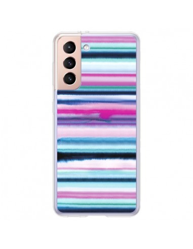 Coque Samsung Galaxy S21 Plus 5G Degrade Stripes Watercolor Pink - Ninola Design