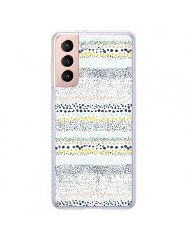Coque Samsung Galaxy S21 Plus 5G Little Textured Dots Green - Ninola Design