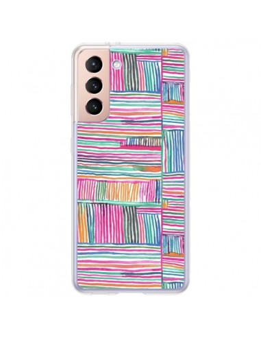 Coque Samsung Galaxy S21 Plus 5G Watercolor Linear Meditation Pink - Ninola Design