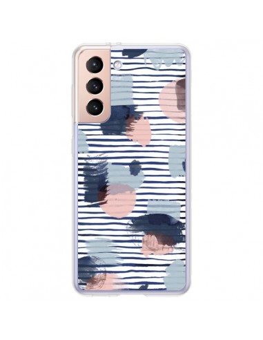 Coque Samsung Galaxy S21 Plus 5G Watercolor Stains Stripes Navy - Ninola Design