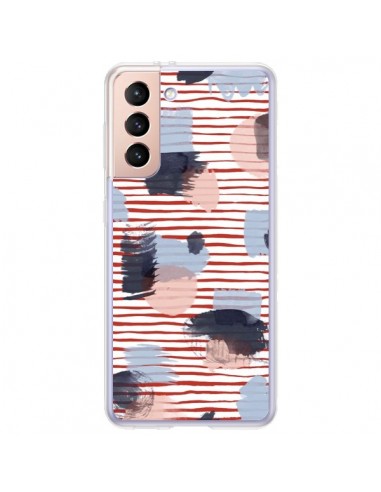 Coque Samsung Galaxy S21 Plus 5G Watercolor Stains Stripes Red - Ninola Design