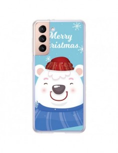 Coque Samsung Galaxy S21 Plus 5G Ours Blanc de Noël Merry...