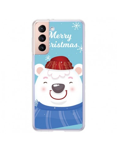 Coque Samsung Galaxy S21 Plus 5G Ours Blanc de Noël Merry Christmas - Nico