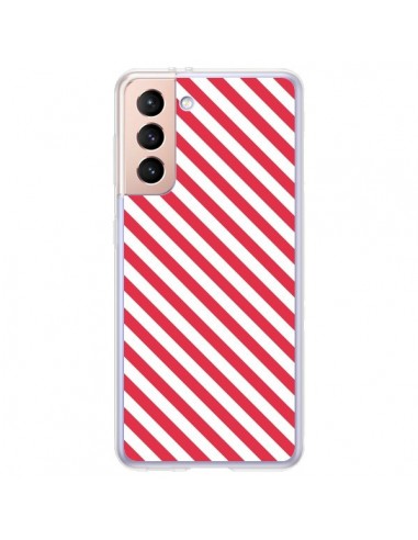 Coque Samsung Galaxy S21 Plus 5G Bonbon Candy Rose et Blanche Rayée - Nico