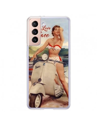 Coque Samsung Galaxy S21 Plus 5G Pin Up With Love From Monaco Vespa Vintage - Nico