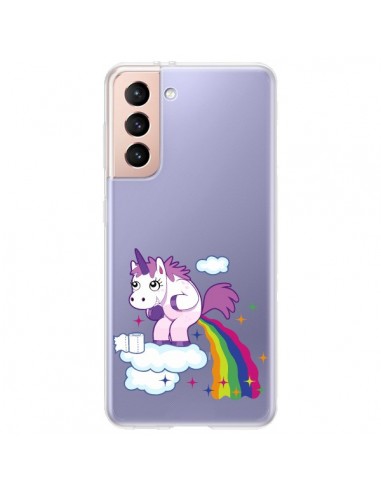 Coque Samsung Galaxy S21 Plus 5G Licorne Caca Arc en Ciel Transparente - Nico