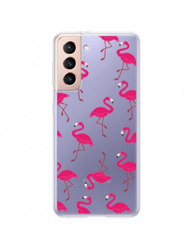 Coque Samsung Galaxy S21 Plus 5G flamant Rose et Flamingo Transparente - Nico