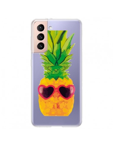 Coque Samsung Galaxy S21 Plus 5G Ananas Lunette en Cœur transparente